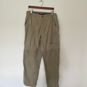 Simms Fishing Products cor3 Tan Convertible Zip Off Hiking Pants Mens Large
